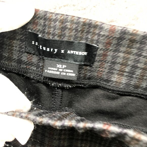 Sanctuary X Anthropologie Ponte Legging Pants Womens XLP Gray Brown Plaid Skinny - Picture 9 of 11